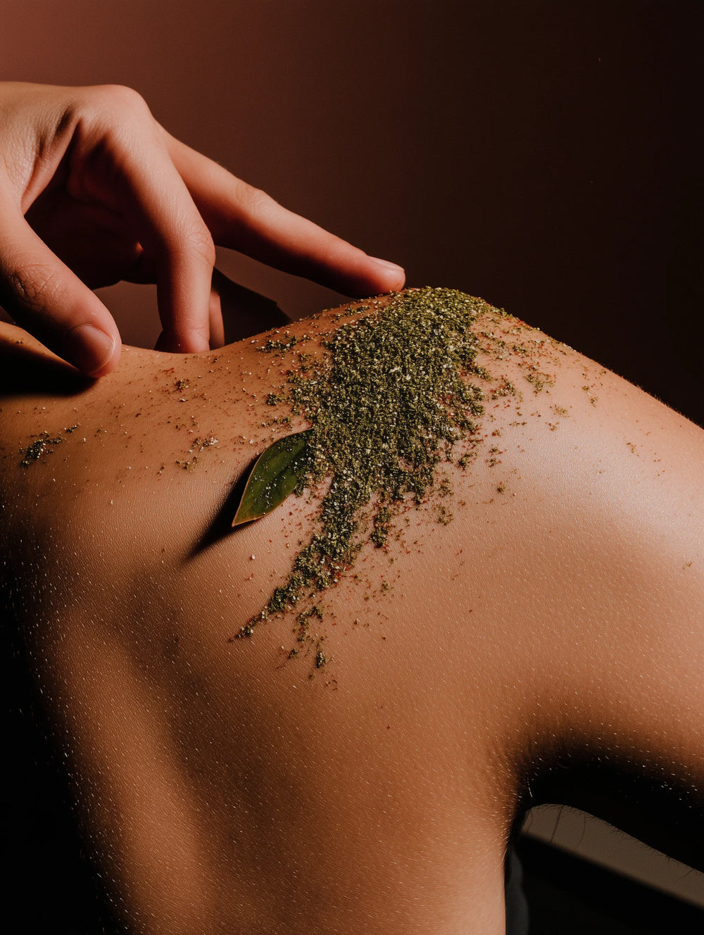Person with matcha on shoulder and hand