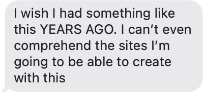 Text message expressing a desire for something from years ago and excitement about new capabilities.