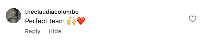 Social media post with 'Perfect team' text and emojis on a white background