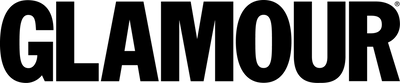 Glamour logo in black on a green background